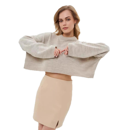 Damen Crop-Pullover im lässigen Oversized-Stil mit weiten Ärmeln und strukturiertem Design Heidi-Mode