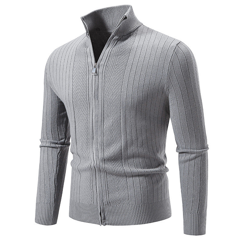 Herren stylische Strickjacke mit hohem Stehkragen und modischem Reißverschluss Heidi-Mode
