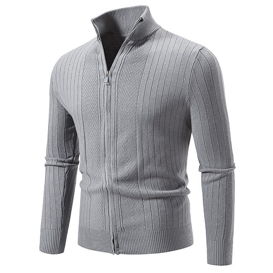 Herren stylische Strickjacke mit hohem Stehkragen und modischem Reißverschluss Heidi-Mode