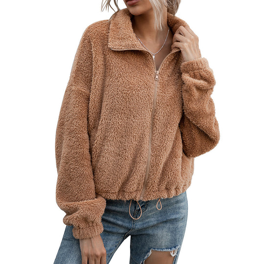 Damen Fleecejacke mit hohem Kragen und elastischem Bund Heidi-Mode