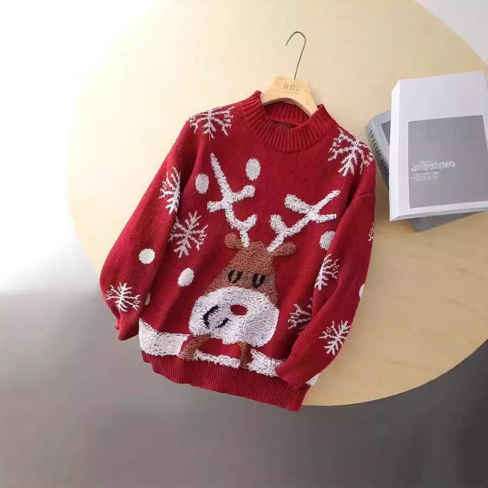 Damen festlicher Strickpullover mit Rentier-Motiv und Schneeflocken Heidi-Mode