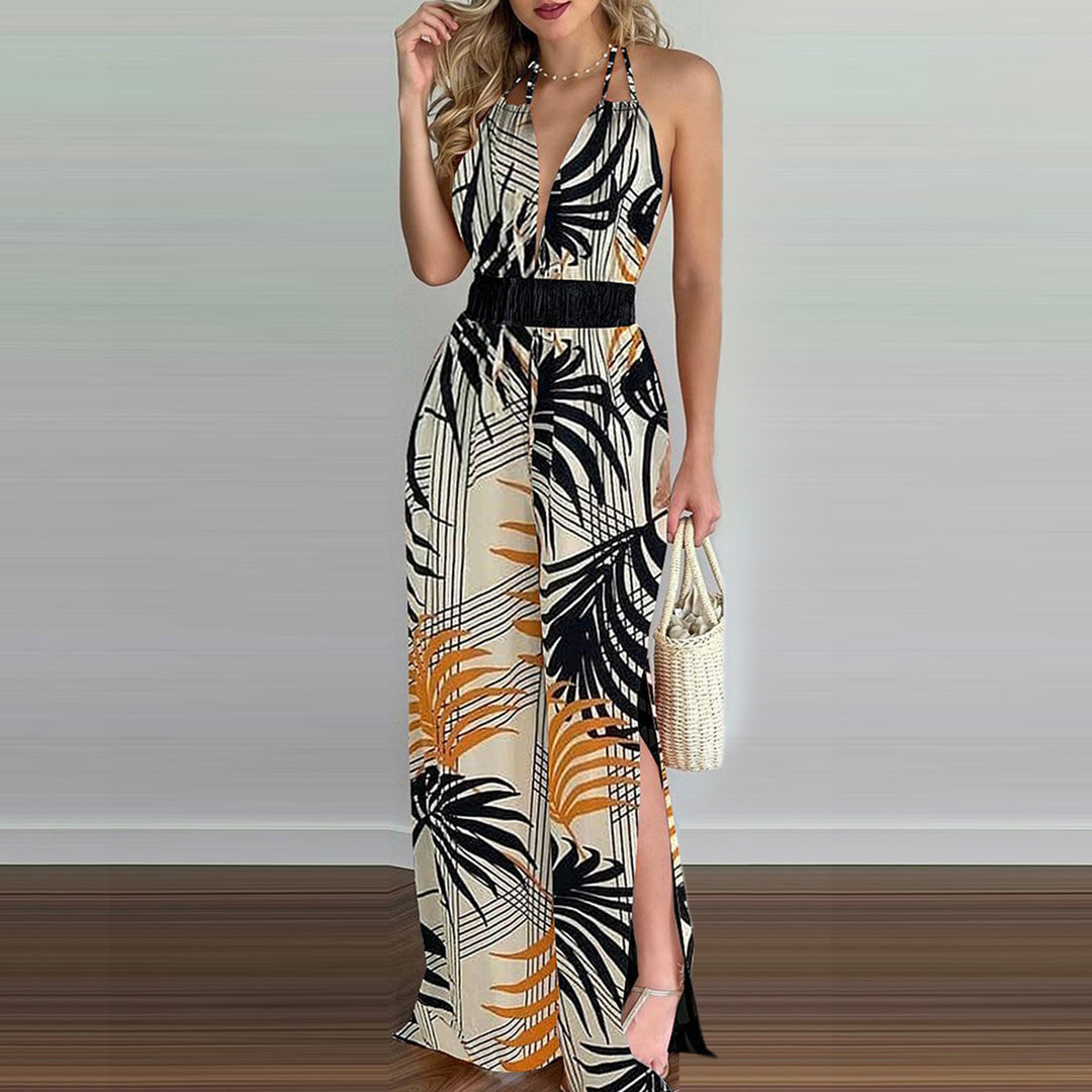 Damen eleganter Jumpsuit mit Spaghettiträgern und hohen Seitenschlitzen Heidi-Mode