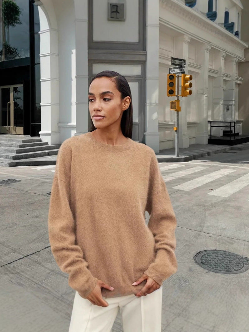 Damen weicher Strickpullover mit elegantem Rundhalsausschnitt und lässigem Schnitt Heidi-Mode