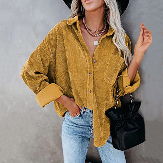 Damen Übergroße Kordbluse Heidi-Mode