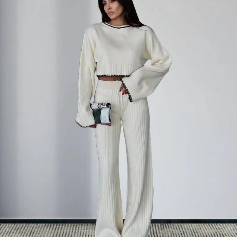 Damen elegantes Strickanzug mit weitem Bein und romantischen Ärmeln Heidi-Mode