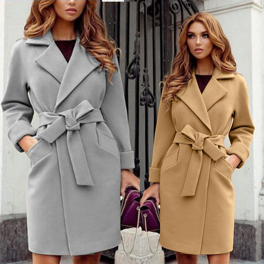 Damen eleganter Trenchcoat mit Taillengürtel und praktischen Taschen Heidi-Mode