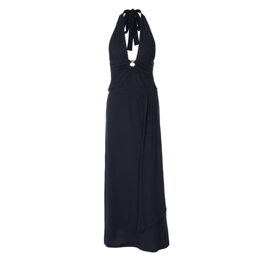 Damen Maxi-Kleid mit schickem Halterneck und raffinierter Drapierung Heidi-Mode