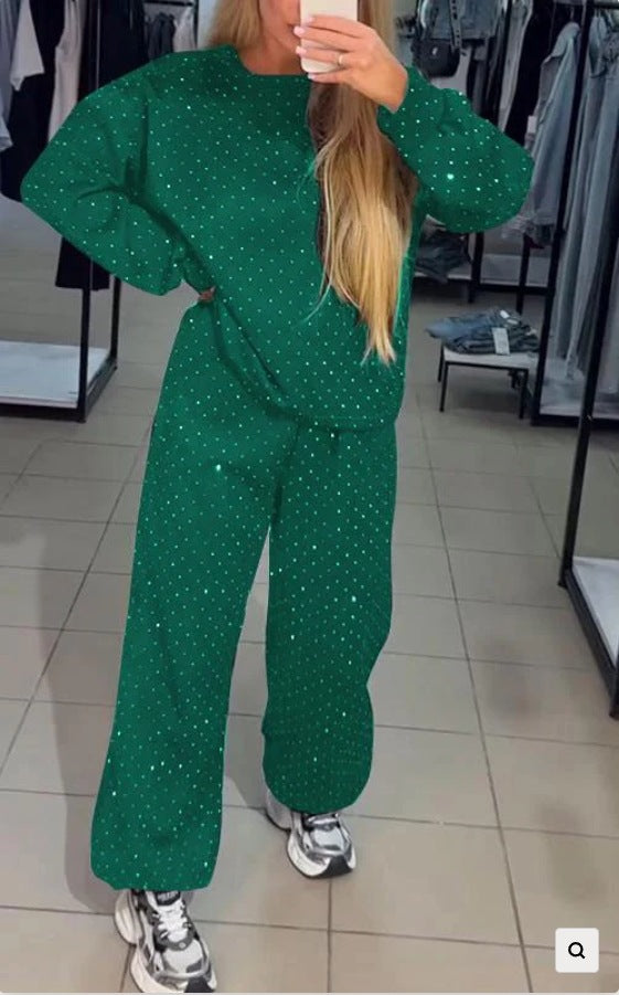 Damen Sportliches Lounge-Set mit gepunktetem Muster und elastischem Bund Heidi-Mode