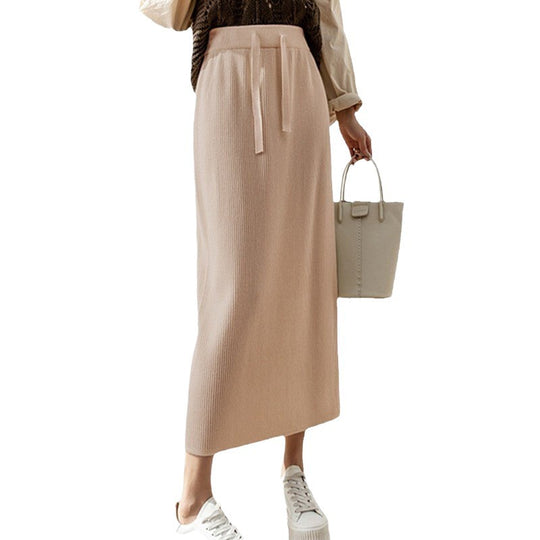Damen Midi-Rock mit Taillenschnürung und geripptem Design Heidi-Mode