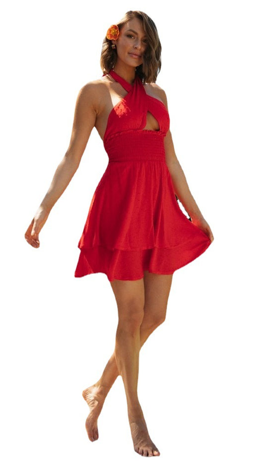 Damen Sommerliches Wickelkleid mit kreuzbarem Ausschnitt und Rüschensaum Heidi-Mode