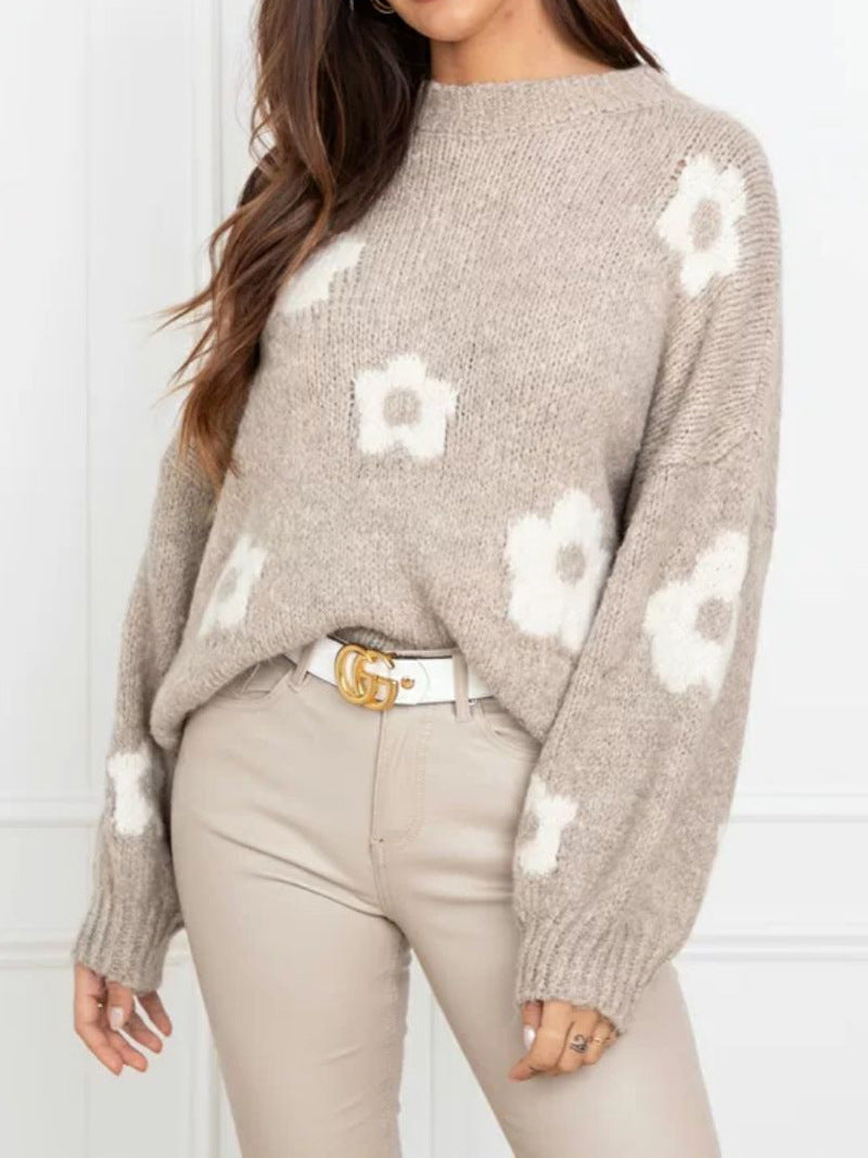 Damen gemütlicher Strickpullover mit floralem Muster Heidi-Mode