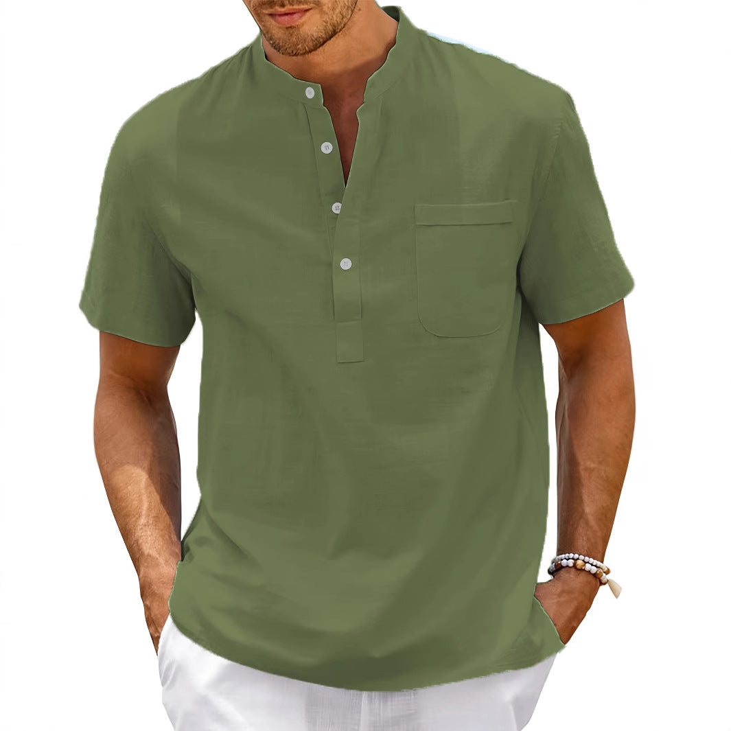 Herren Komfortables Kurzarm-Hemd mit Stehkragen Heidi-Mode