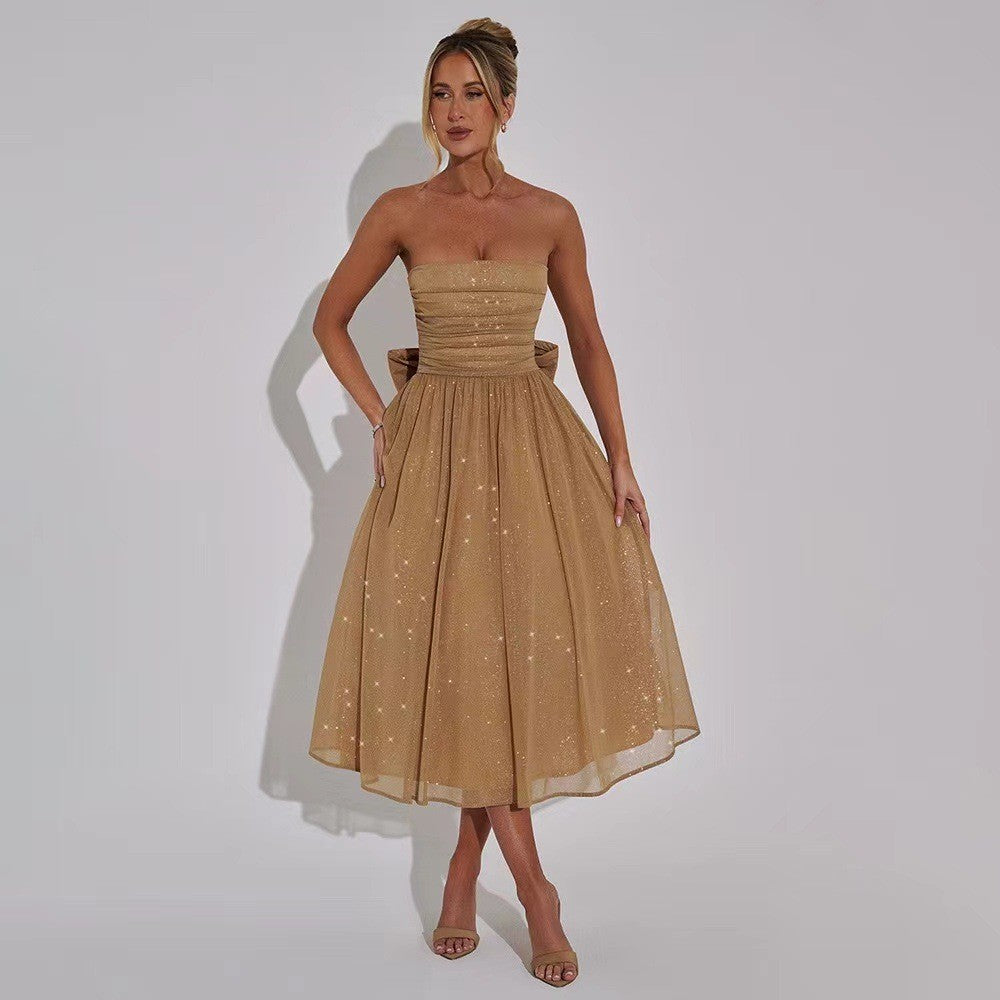 Damen Cocktailkleid mit schimmernden Akzenten und voluminösem Rock Heidi-Mode