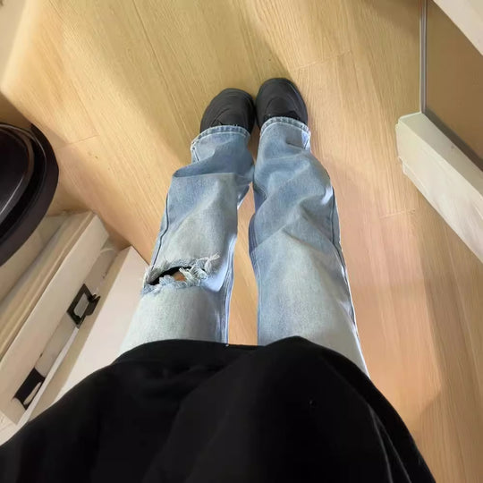 Damen Flared Jeans mit hohem Bund und modischen Rissdetails Heidi-Mode