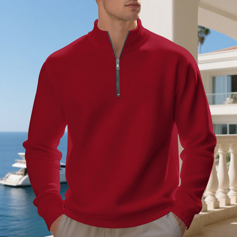 Herren sportlicher Sweatshirt mit modernem Stehkragen und Reißverschluss Heidi-Mode
