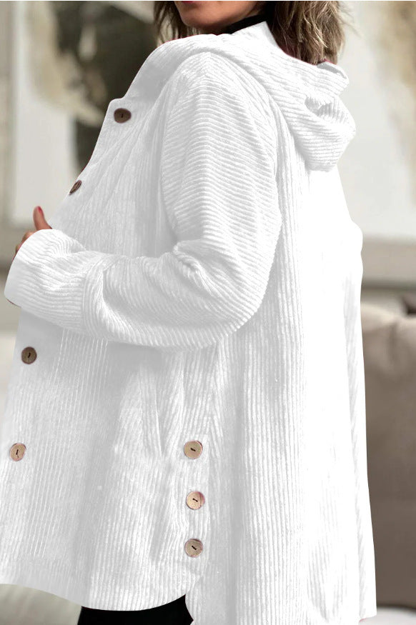 Damen Lässige cordjacke mit Kapuze und großen Knöpfen Heidi-Mode