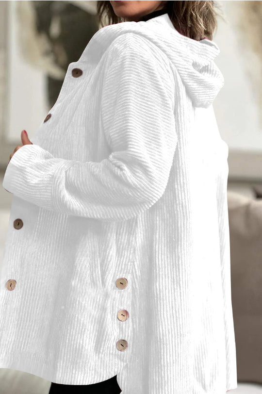 Damen Lässige cordjacke mit Kapuze und großen Knöpfen Heidi-Mode