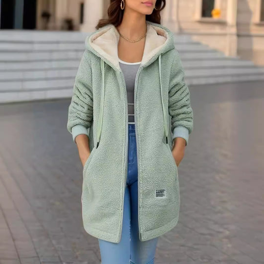 Damen Kuschelige Fleecejacke mit Kapuze und praktischen Taschen Heidi-Mode