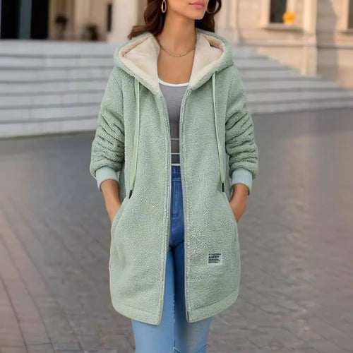 Damen Kuschelige Fleecejacke mit Kapuze und praktischen Taschen Heidi-Mode