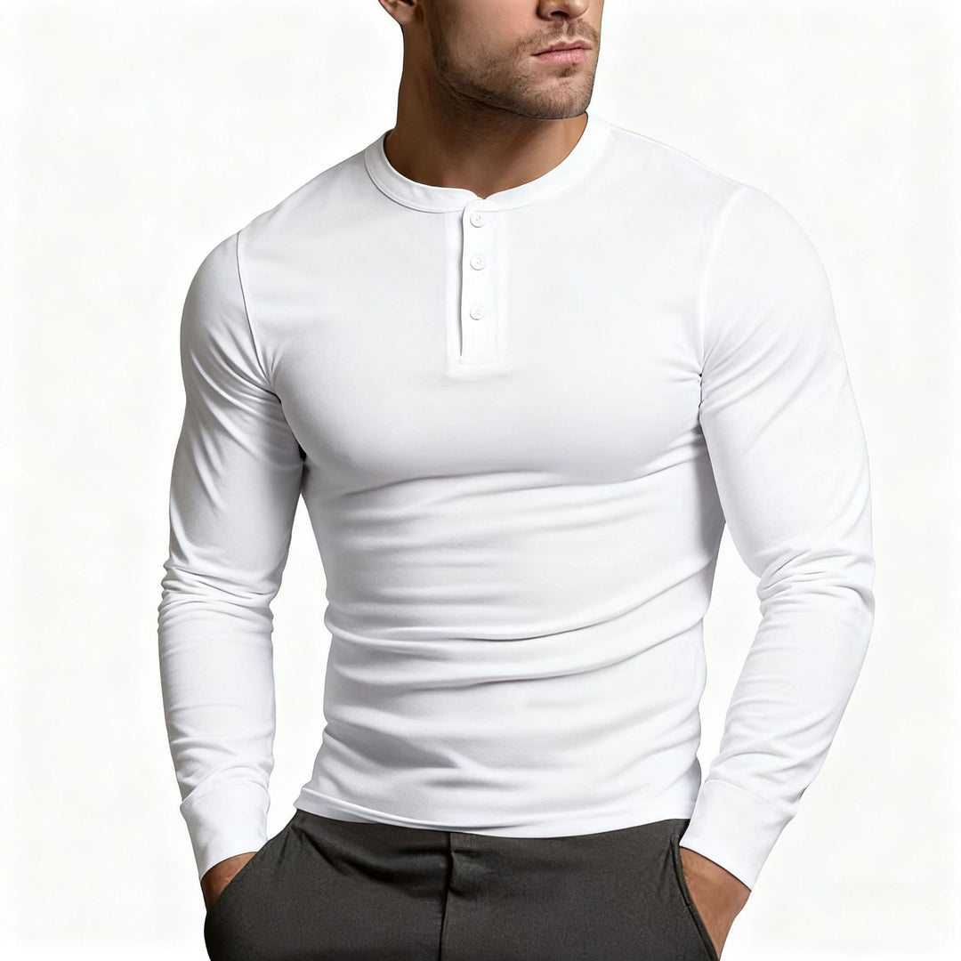 Herren Langarm-Henley-Shirt mit klassischem Knopfdetail und körpernaher Passform Heidi-Mode