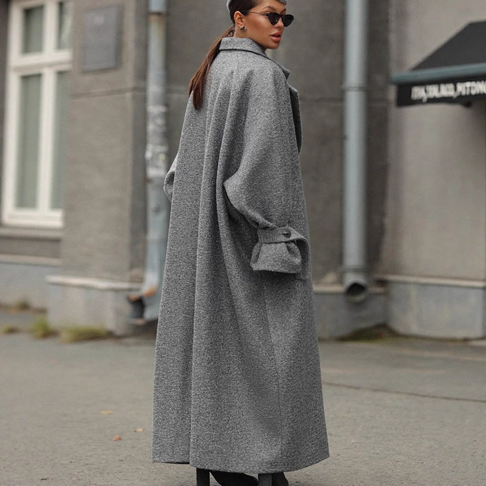 Damen Oversized Wollmantel mit gestreiftem Design und Gürtel Heidi-Mode