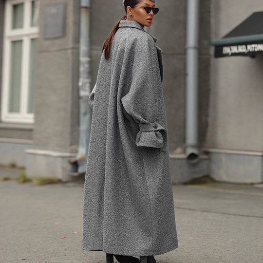 Damen Oversized Wollmantel mit gestreiftem Design und Gürtel Heidi-Mode