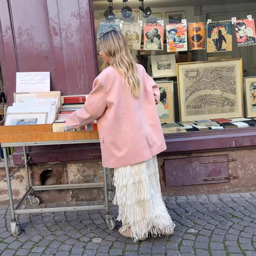 Damen Eleganter Oversized Blazer mit V-Ausschnitt und Taschen Heidi-Mode