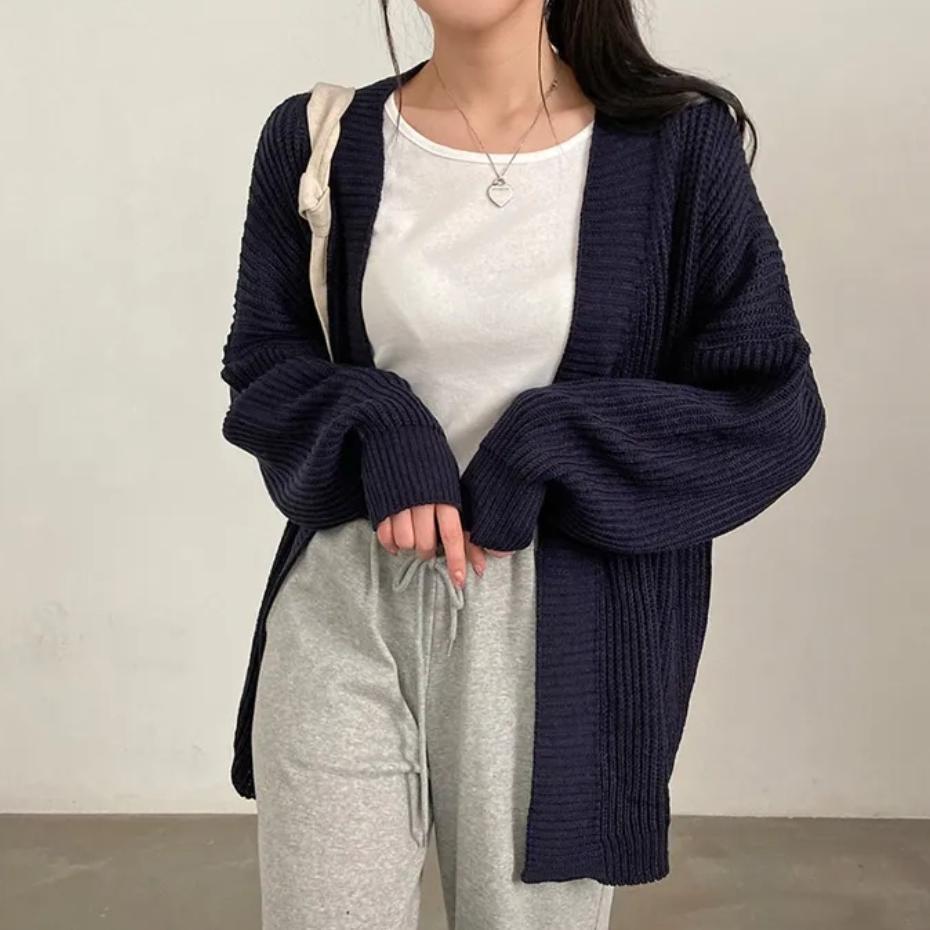 Damen Übergröße Strickjacke mit weit geschnittenen Ärmeln und strukturierter Textur Heidi-Mode