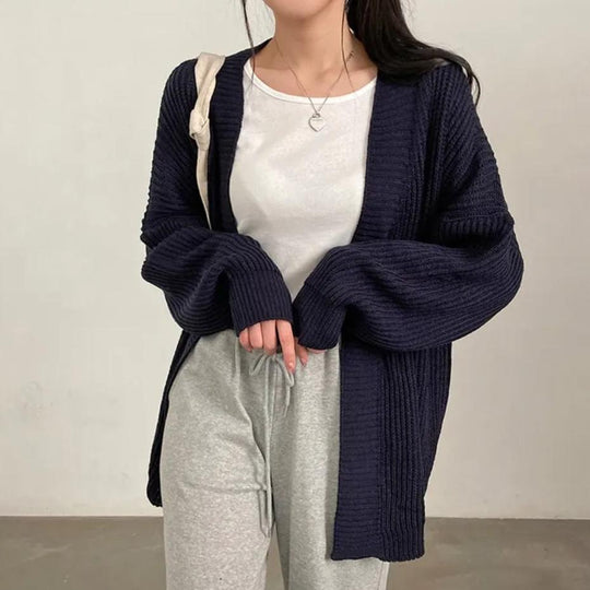 Damen Übergröße Strickjacke mit weit geschnittenen Ärmeln und strukturierter Textur Heidi-Mode
