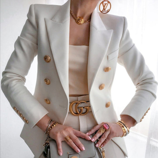 Damen Edler Blazer mit Goldknopf-Detail und klassischem Schnitt Heidi-Mode