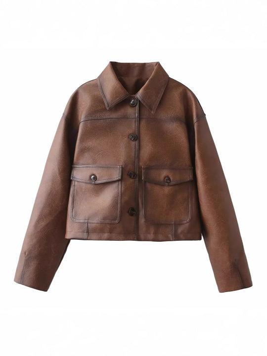 Damen cropped jacke mit praktischen Brusttaschen und Knopfdetails Heidi-Mode