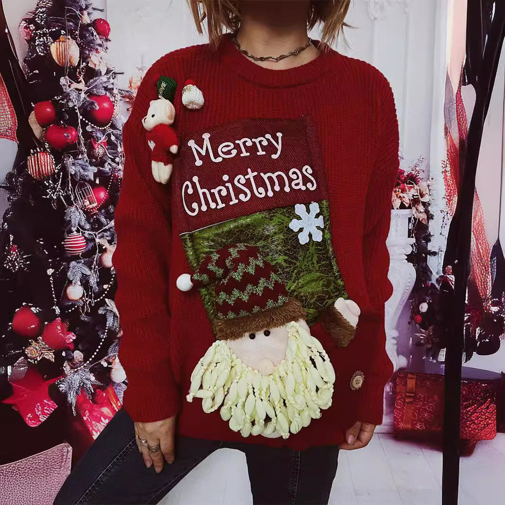 Damen Weihnachts-Pullover mit festlichem Design und 3D-Applikationen Heidi-Mode