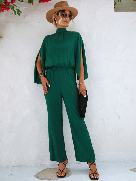 Damen Jumpsuit mit hohem Kragen und fließenden Ärmeln Heidi-Mode