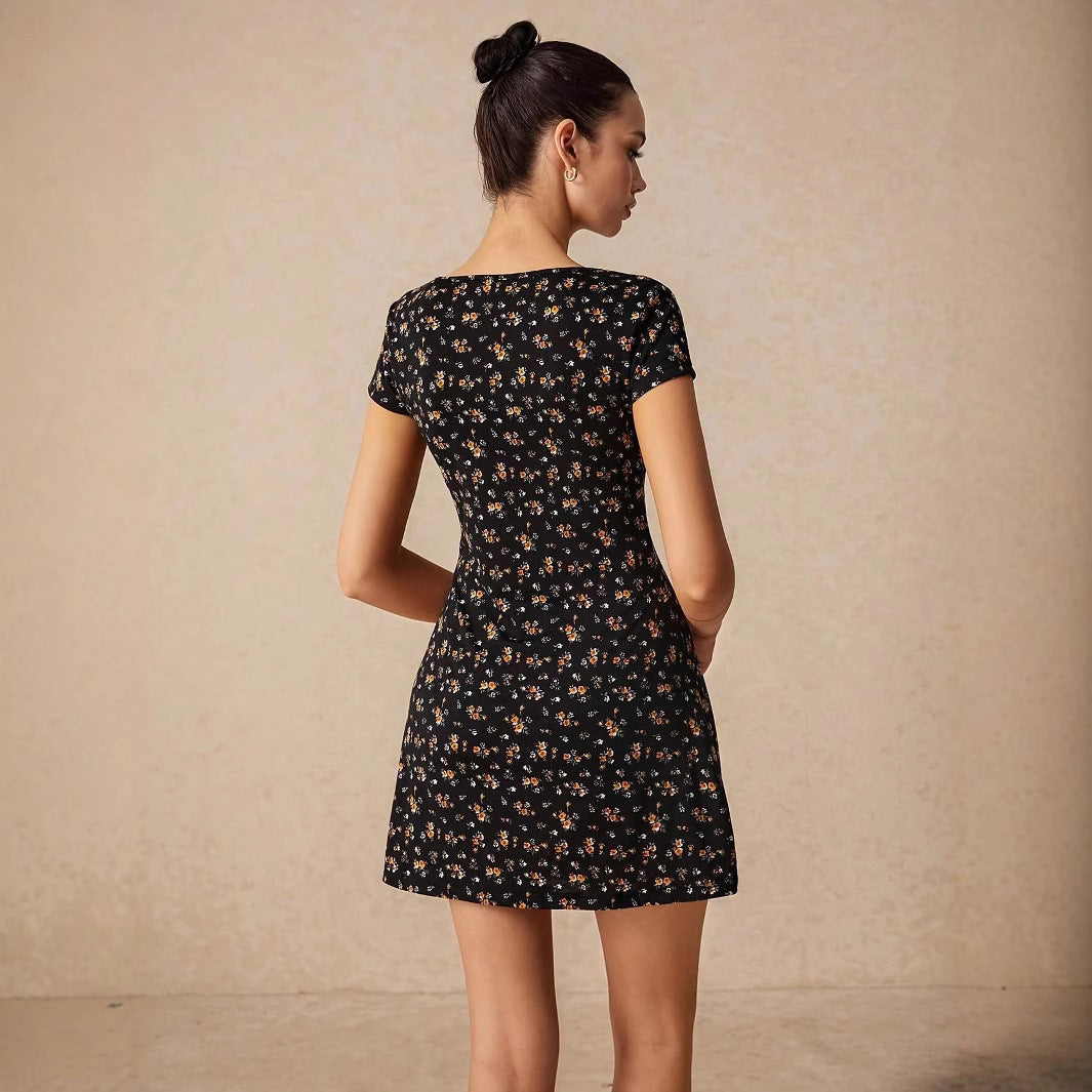 Damen Kurzarm Kleid mit blumigem Schnitt und Wickeldetails Heidi-Mode