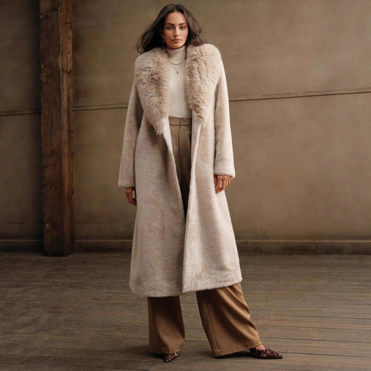 Damen Luxus Kunstpelz-Mantel mit elegantem Revers Heidi-Mode