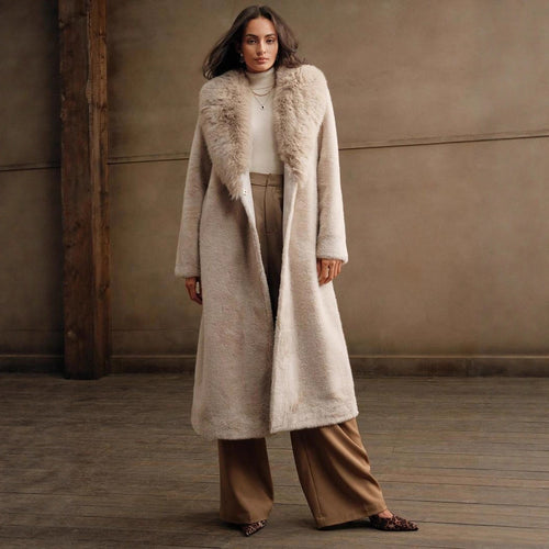 Damen Luxus Kunstpelz-Mantel mit elegantem Revers Heidi-Mode