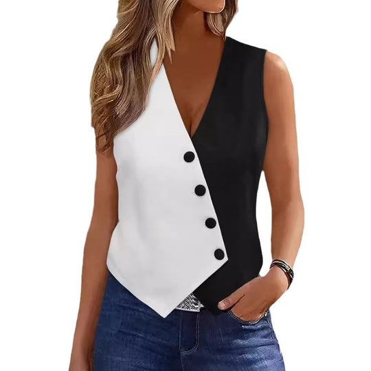 Damen Weste mit asymmetrischem Schnitt und Knopfdetails Heidi-Mode
