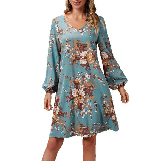 Damen Blusenkleid mit floralem Design und voluminösen Ärmeln Heidi-Mode