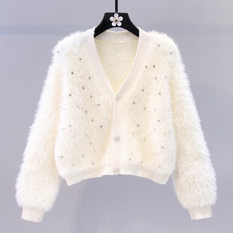 Damen Flauschiger Kurz-Cardigan mit dezenten Knopfdetails Heidi-Mode