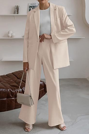 Damen elegantes Anzug-Set mit weitem Hosenbein und modernem Blazer Heidi-Mode