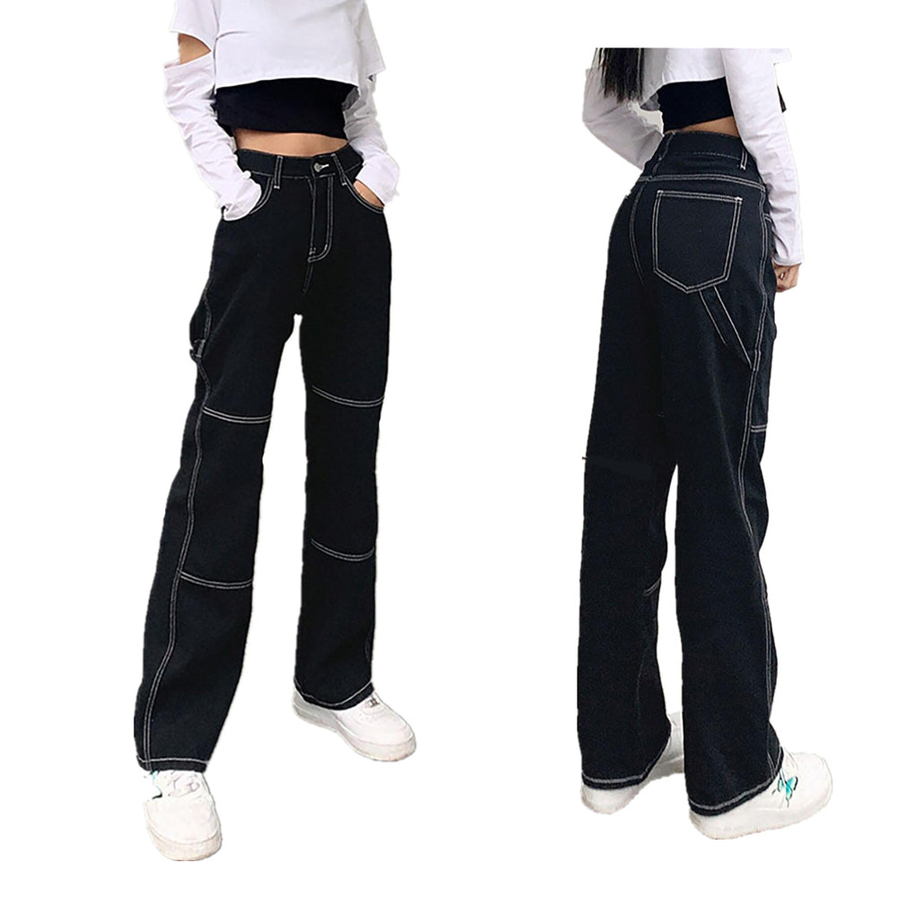 Damen weite Jeans mit modischen Kontrastnähten Heidi-Mode