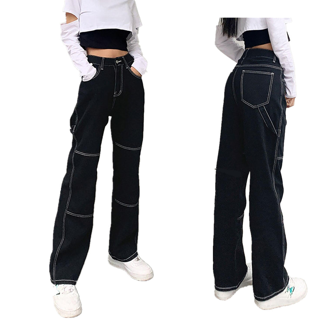 Damen weite Jeans mit modischen Kontrastnähten Heidi-Mode