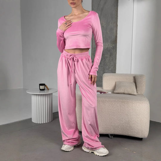 Damen modisches Crop-Top und bequeme Freizeithose Set Heidi-Mode