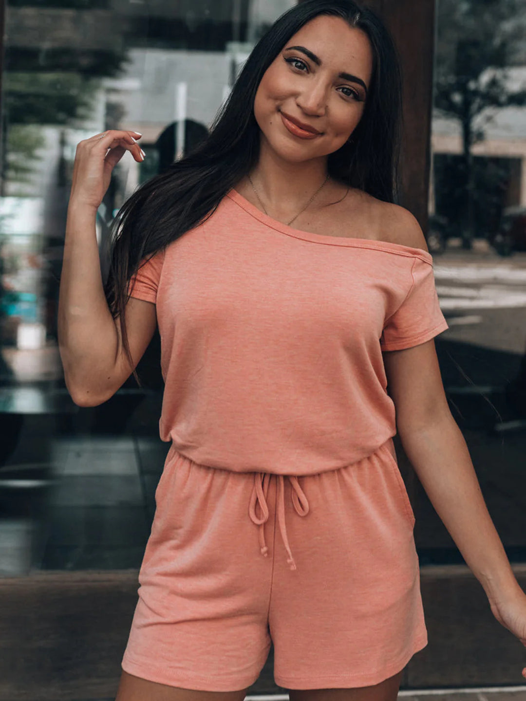 Damen lässiges Kurzoverall-Set mit elastischem Taillenzug und seitlichen Taschen Heidi-Mode
