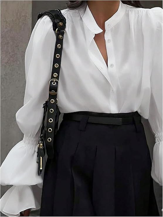 Damen Bluse mit eleganten Puffärmeln und zeitlosem Stehkragen Heidi-Mode