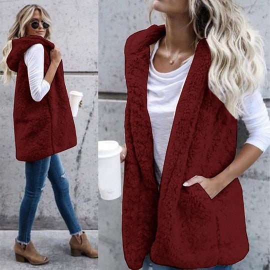 Damen Zarte Fleece-Weste mit praktischen Taschen und offenem Schnitt Heidi-Mode