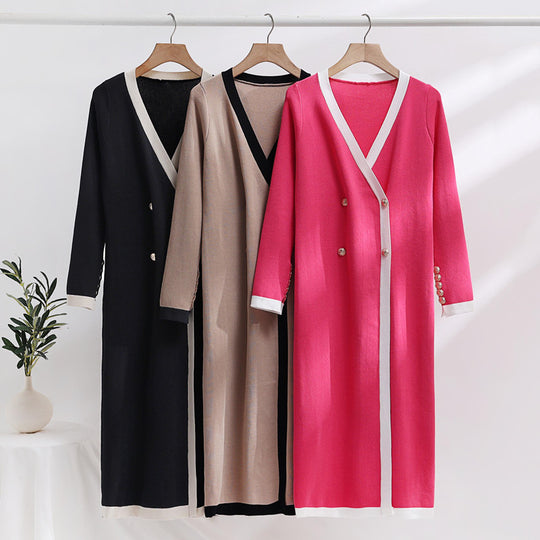 Damen eleganter Strickmantel mit Knopfdetails und V-Ausschnitt Heidi-Mode