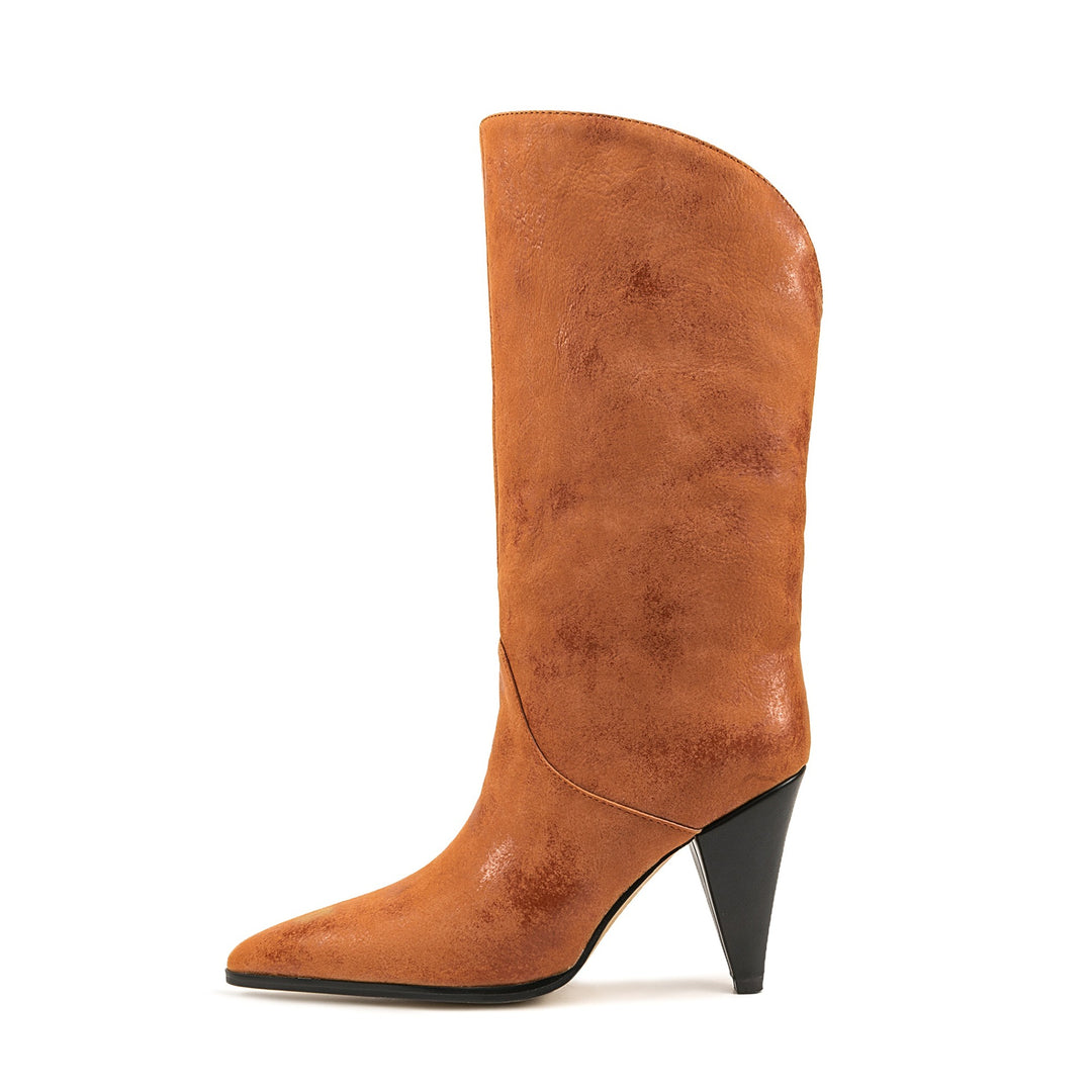 Damen Spitz-Zehen High-Heel Western Stiefel mit skulpturalem Design Heidi-Mode