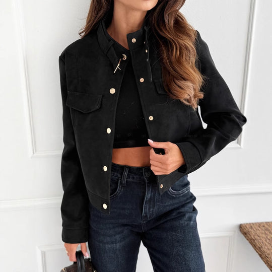 Damen elegante Jacke aus weichem Wildleder mit Knopfdetails Heidi-Mode