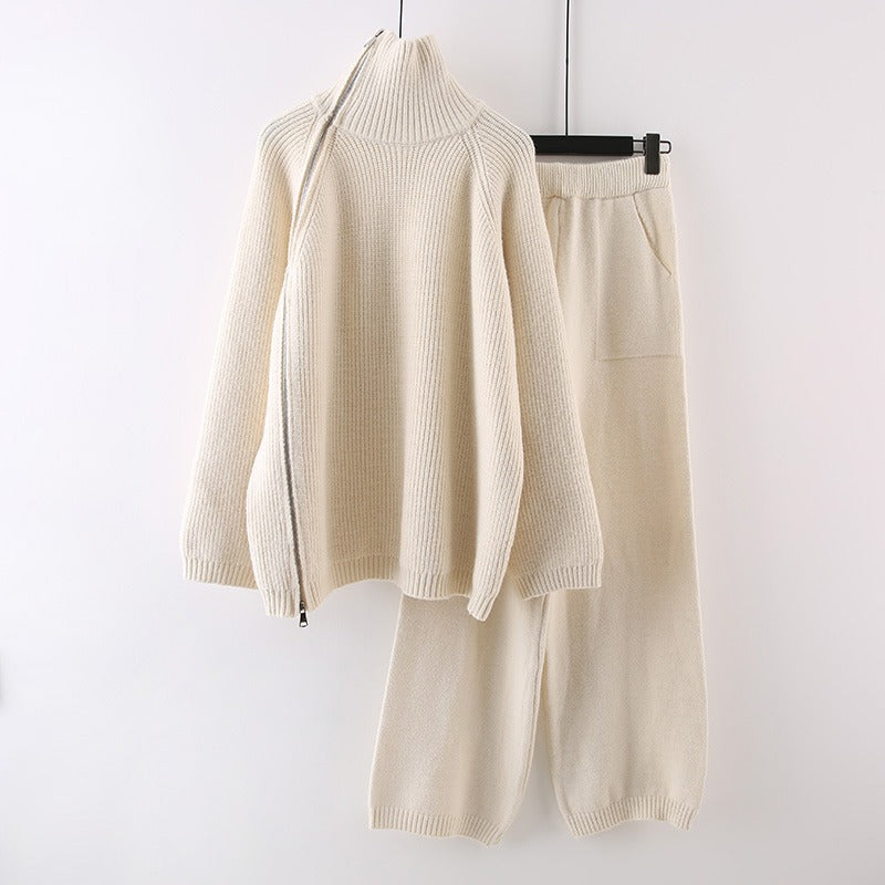 Damen Strickensemble mit Rollkragen und Reißverschluss Heidi-Mode